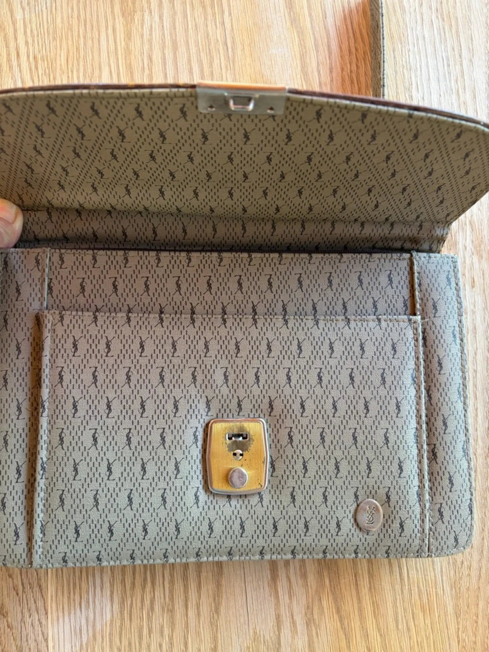 Vintage Yves Saint Laurent YSL Monogram Canvas Leather Briefcase Shoulder Bag - Picture 5 of 5